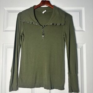 Old Navy Womens Y2K Olive Green Long Sleeve Bella Swan Henley Top Shirt Size L